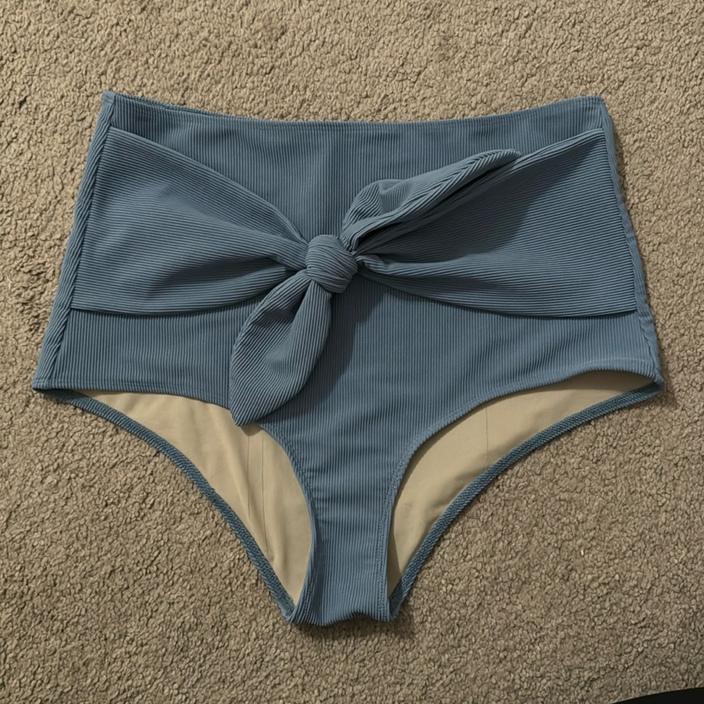 Kortni Jean Tie-Up-Front bottoms ribbed blue